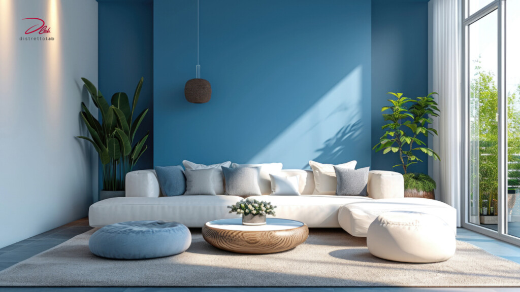 Parete con colore d'accento azzurro