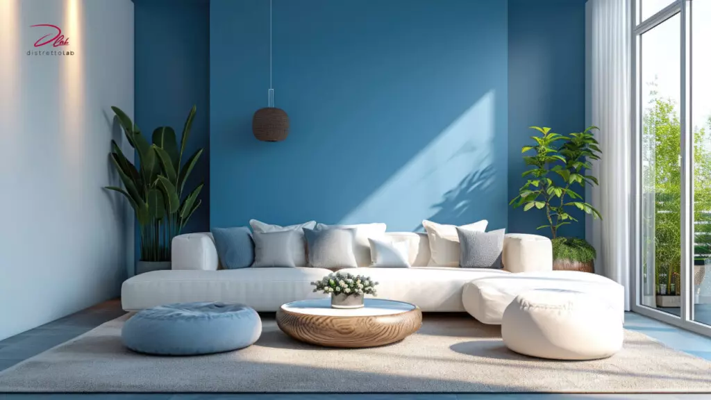 Parete con colore d'accento azzurro